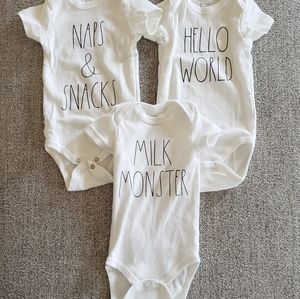 Rae Dunn set of 3 onesies size 6-9m